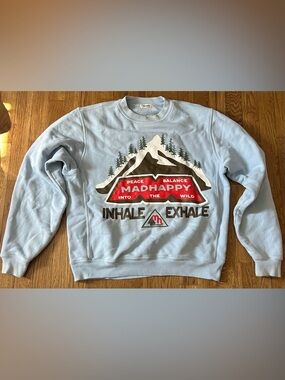 Madhappy 'Inhale Exhale' Light Blue Graphic Sweatshirt - Size Small